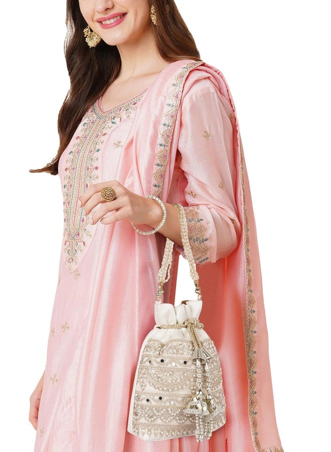 PLANX Velvet SilK Stylish Embroidery Unique Design Traditional Wedding Handheld Potli Bag For Women - Image 3